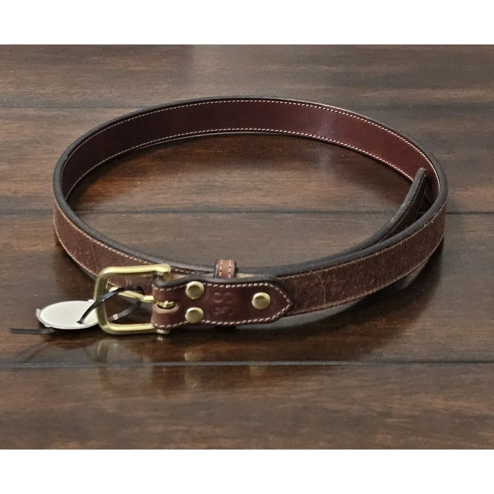 Clayton & Crume Traditional Stitched Leather Belt Size 38 Brown Brass Buckle - Picture 3 of 6